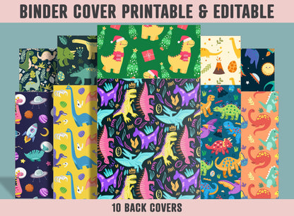 Binder Cover Printable, 10 Covers+Spines, Printable, Editable, Teacher, Kids, School Binder, Planner Cover, One & Two Line Styled, Dinosaur
