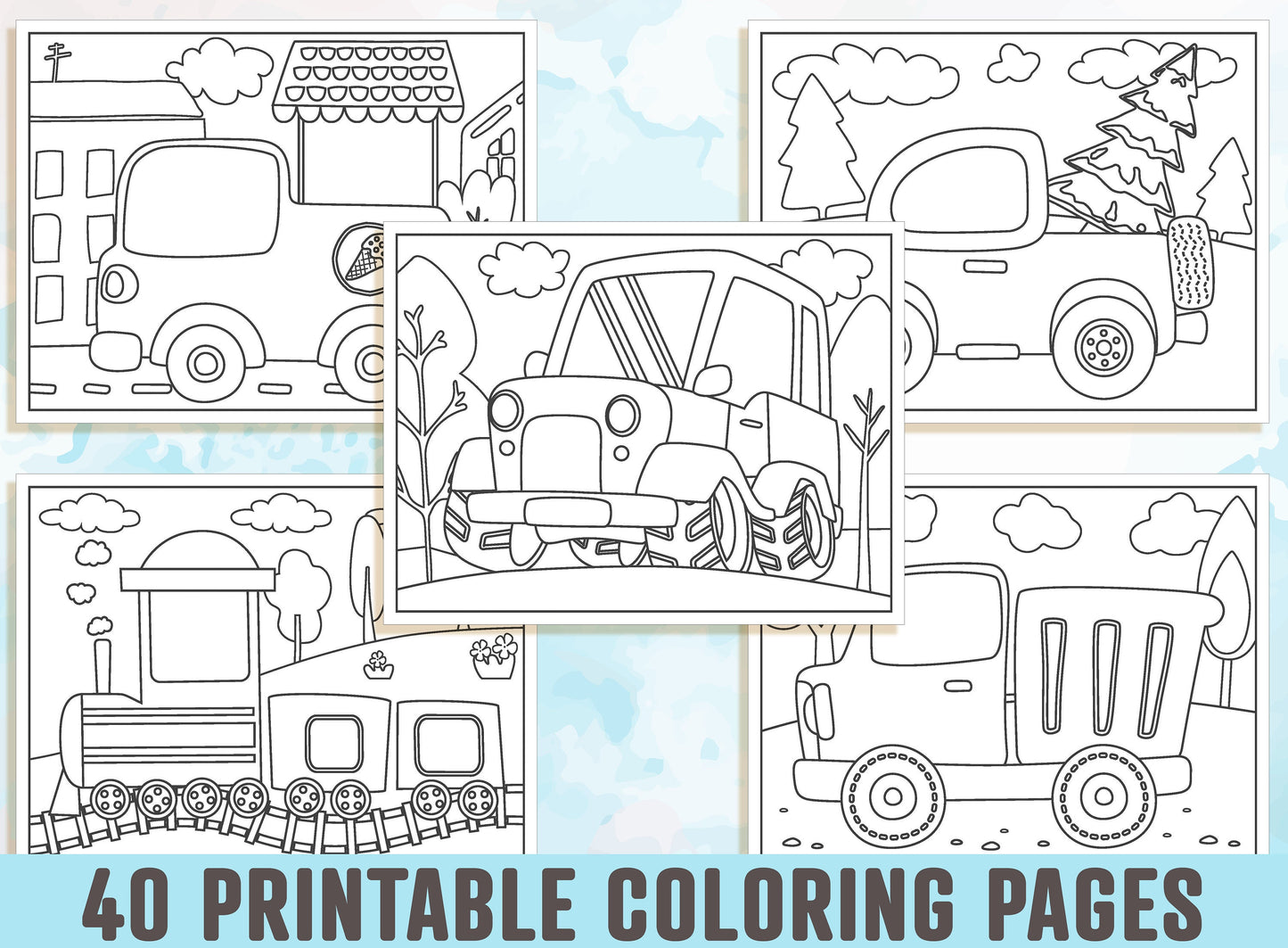 Vehicle Coloring Pages - 40 Printable Vehicle Coloring Pages for Kids, Boys, Girls, & Teens. Vehicle Party Activity, Instant Download.