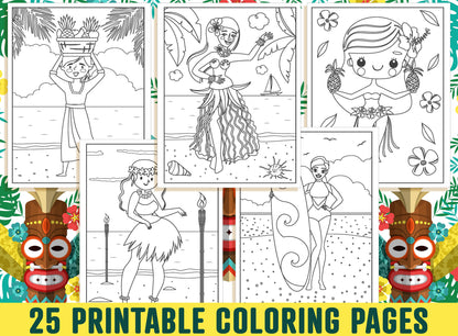 Island Girl Coloring Pages, 25 Printable Island Girl Coloring Pages for Kids, Girls, & Teens. Hawaiian Girl, Tiki Totems, Instant Download