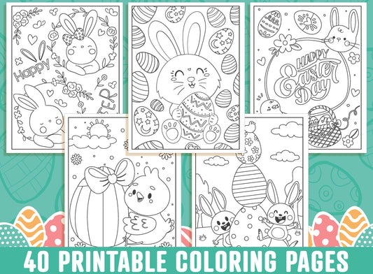 Easter Coloring Pages, 40 Printable Easter Coloring Pages for Kids, Boys, Girls, Teens, Easter Egg Hunt, Rabbit/Bunny, Easter Party Activity