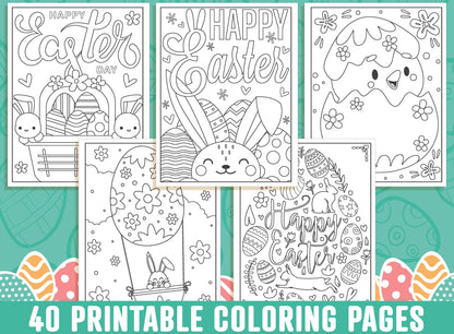 Easter Coloring Pages, 40 Printable Easter Coloring Pages for Kids, Boys, Girls, Teens, Easter Egg Hunt, Rabbit/Bunny, Easter Party Activity