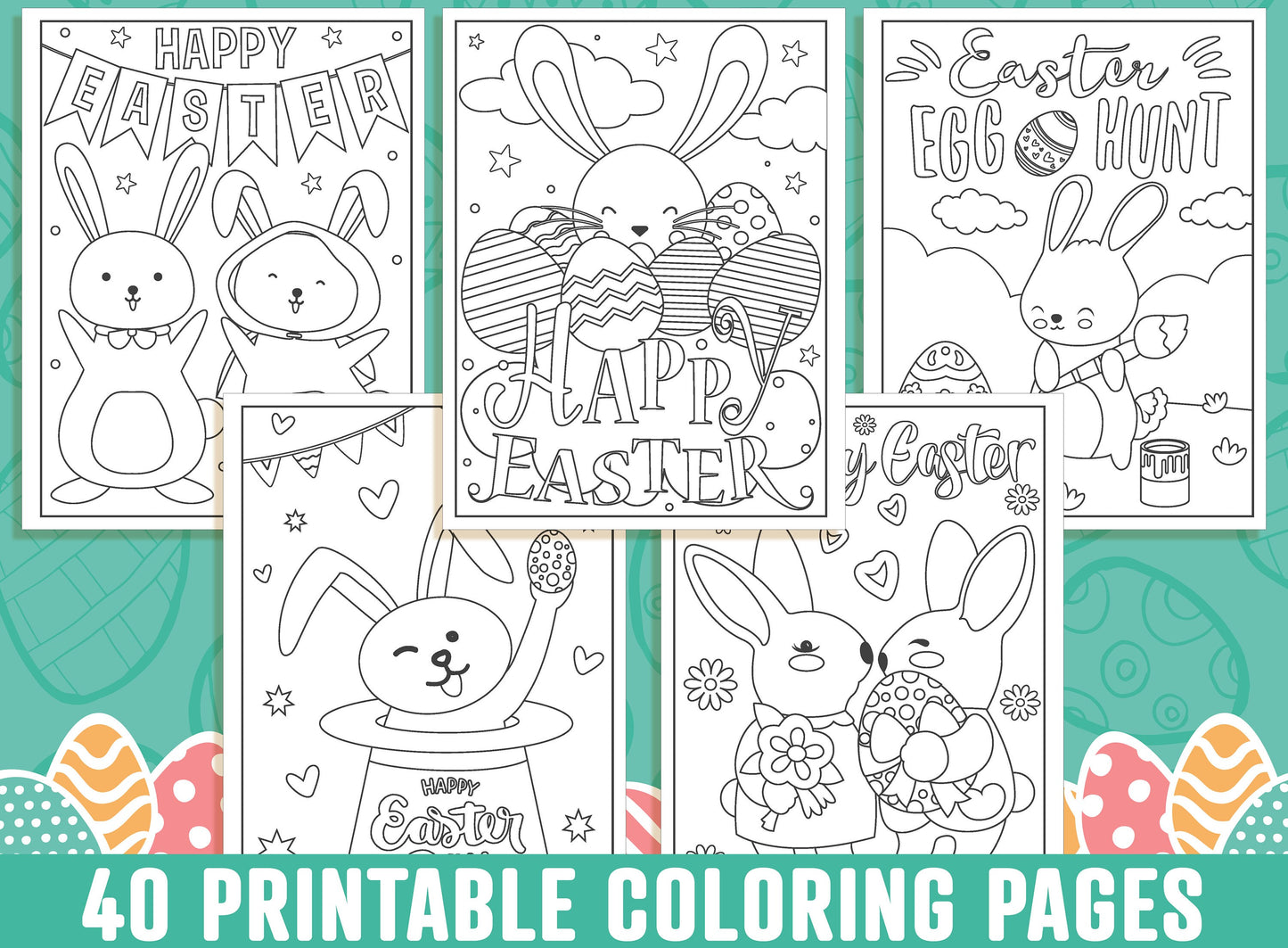 Easter Coloring Pages, 40 Printable Easter Coloring Pages for Kids, Boys, Girls, Teens, Easter Egg Hunt, Rabbit/Bunny, Easter Party Activity