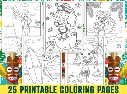 Island Girl Coloring Pages, 25 Printable Island Girl Coloring Pages for Kids, Girls, & Teens. Hawaiian Girl, Tiki Totems, Instant Download