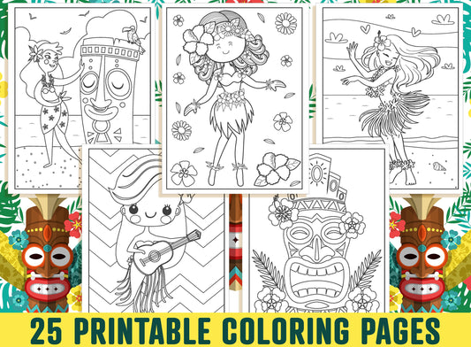 Island Girl Coloring Pages, 25 Printable Island Girl Coloring Pages for Kids, Girls, & Teens. Hawaiian Girl, Tiki Totems, Instant Download