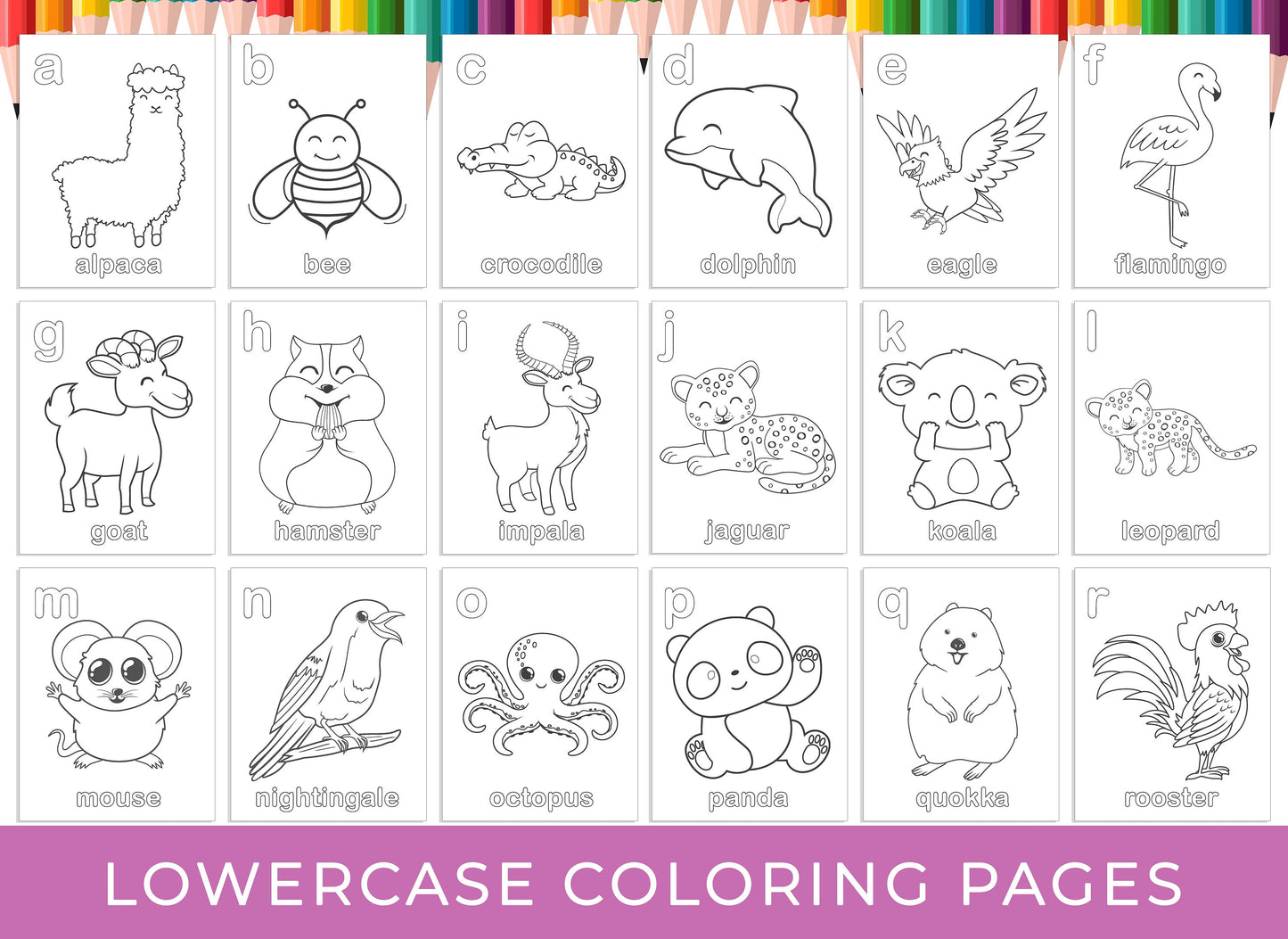 Alphabet Coloring Pages - 52 Printable Animal Alphabet Coloring Pages for Kids, Boys, Girls and Baby, Upper Case and Lower Case Letters A-Z.