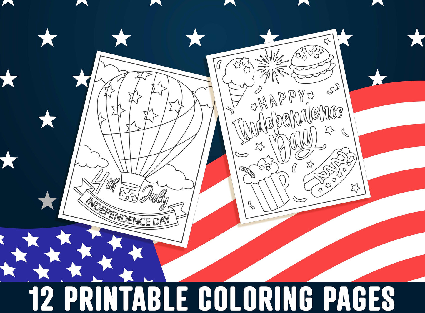 Fourth of July Coloring Pages, 4th of July Coloring Book for Kids, Boys, Girls, Teens, Adults, Independence Day/Printable Activity Sheets