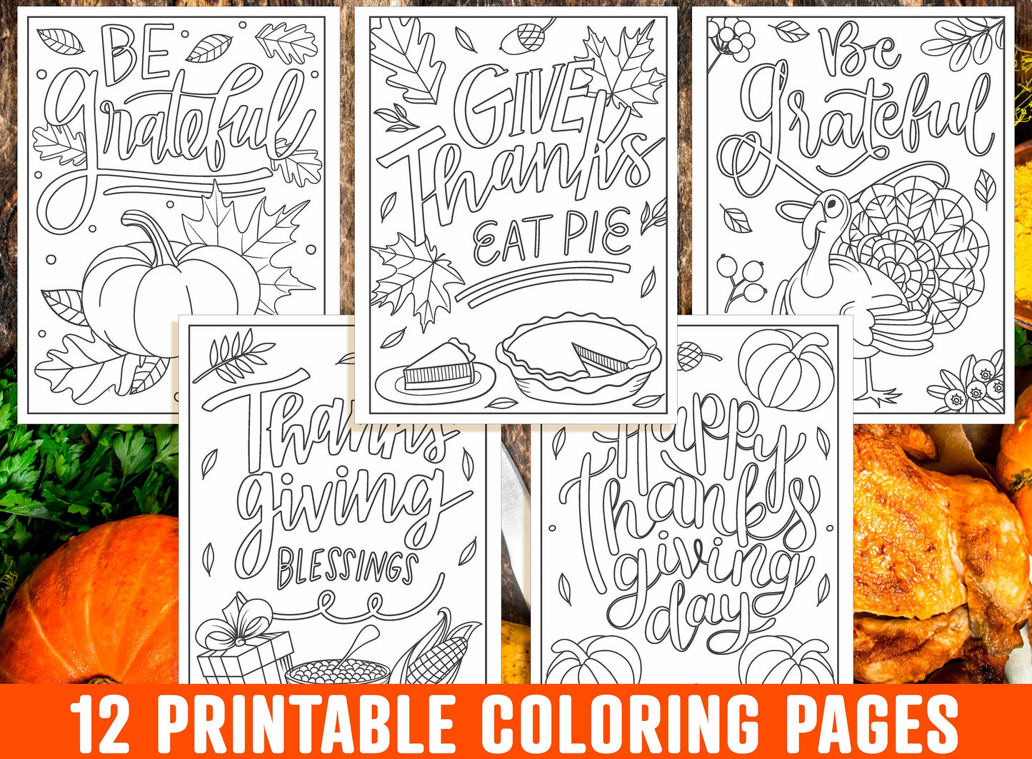 Thanksgiving Coloring Pages, Printable Thanksgiving Coloring Book/Placemat for Kids Boys & Girls Teens Adults, Party Activity, Fall Coloring
