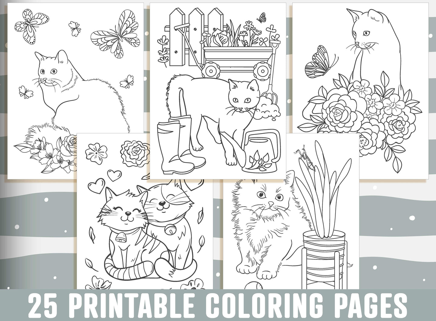 Cat Coloring Pages, 25 Printable Cat Coloring Pages for Kids, Boys, Girls, Teens, Adults. Kitten Birthday Party Activity, Instant Download