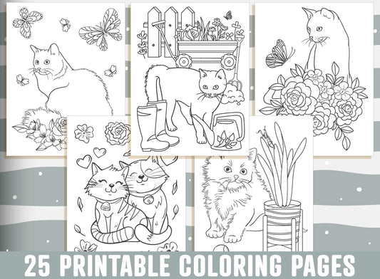 Cat Coloring Pages, 25 Printable Cat Coloring Pages for Kids, Boys, Girls, Teens, Adults. Kitten Birthday Party Activity, Instant Download