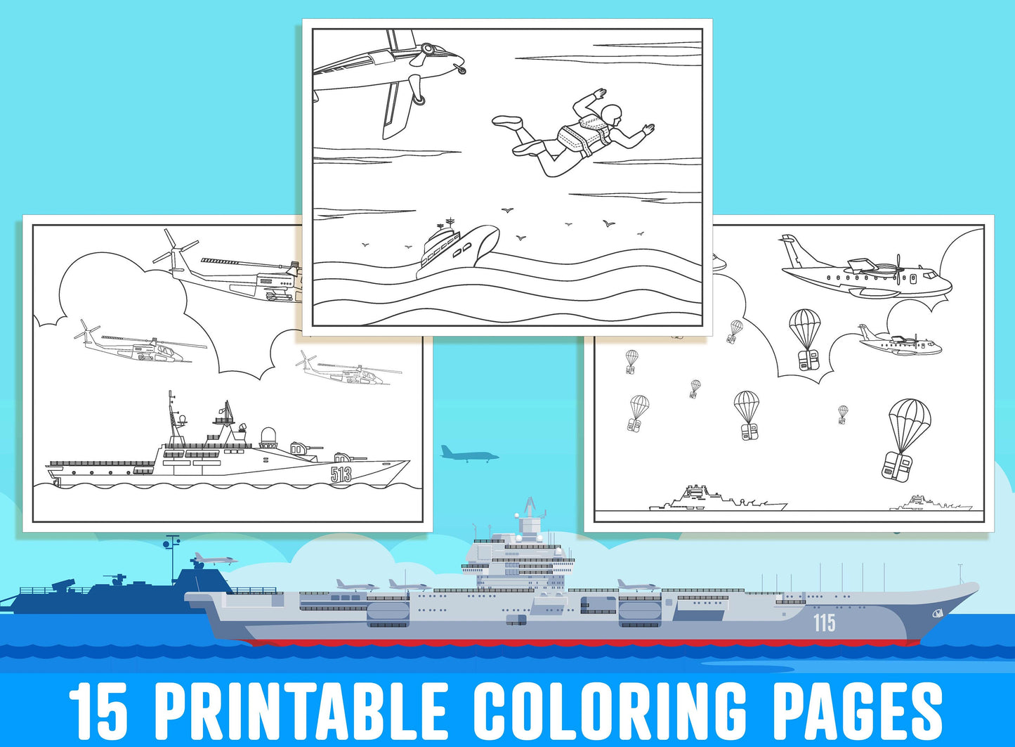 Navy Coloring Pages - 15 Printable US Navy Coloring Pages for Kids, Boys, Girls, Teens, Adults. Navy Party Activity, PDF, Instant Download.