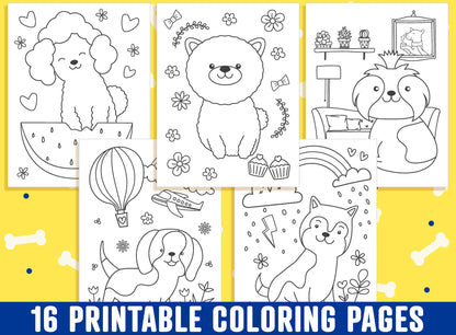 Dog Coloring Pages - 16 Printable Dog Coloring Pages for Kids, Boys, Girls, Teens, Dog/Puppy Birthday Party Activity, PDF, Instant Download.