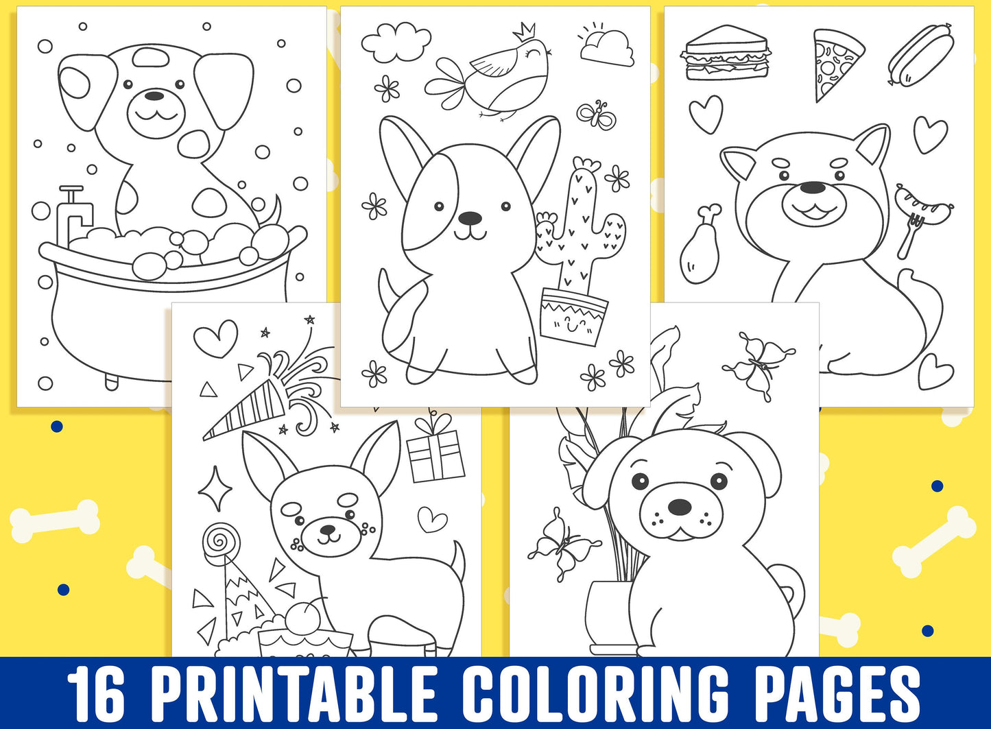 Dog Coloring Pages - 16 Printable Dog Coloring Pages for Kids, Boys, Girls, Teens, Dog/Puppy Birthday Party Activity, PDF, Instant Download.