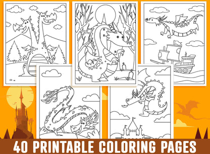 Dragon Coloring Pages, 40 Printable Dragon Coloring Pages for Kids, Boys, Girls, Teens, Adults, Dragon Party Activity, Kids Coloring Book