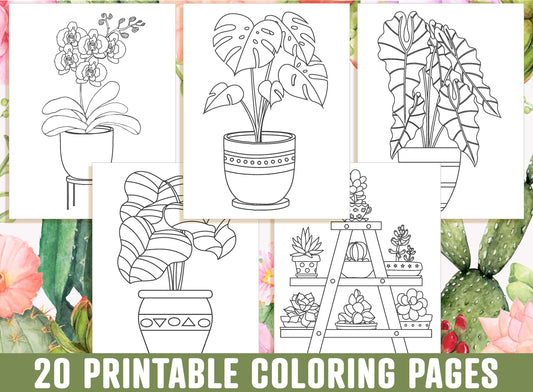 Houseplant Coloring Pages, 20 Printable Adorable Succulent, Cactus, Houseplant Coloring Pages, Indoor Plant Coloring Book, Instant Download