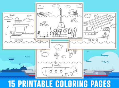 Navy Coloring Pages - 15 Printable US Navy Coloring Pages for Kids, Boys, Girls, Teens, Adults. Navy Party Activity, PDF, Instant Download.