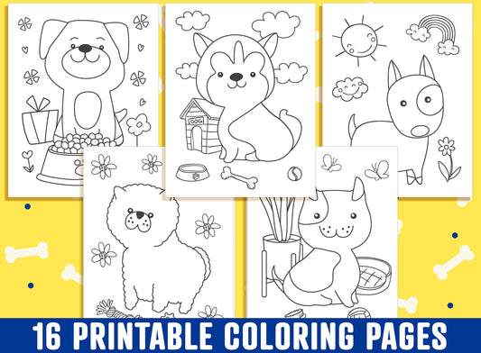 Dog Coloring Pages - 16 Printable Dog Coloring Pages for Kids, Boys, Girls, Teens, Dog/Puppy Birthday Party Activity, PDF, Instant Download.