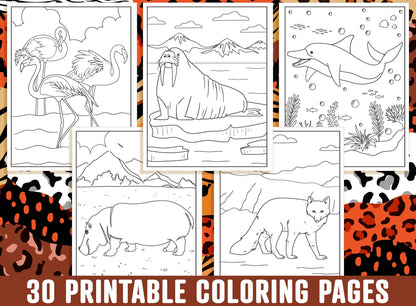 Wild Animal Coloring Pages, 30 Printable Wild Animal Coloring Pages for Kids, Boys, Girls, Teens, Adults, Zoo Animal Birthday Party Activity