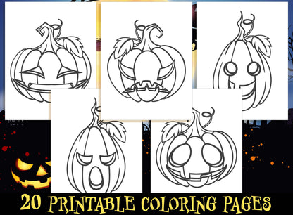 Pumpkin Coloring Pages, 20 Pumpkin Coloring Sheets for Kids, Boys, Girls, Teens. Halloween Party Activity, PDF, Instant Download.