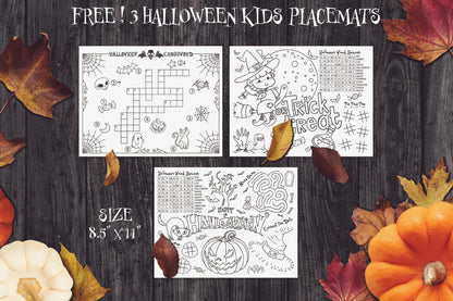 Halloween Poster, Huge Printable Coloring Poster, Giant Kids Coloring Pages, Halloween Activity Ideas, Free 5 Coloring Pages+3 Placemats