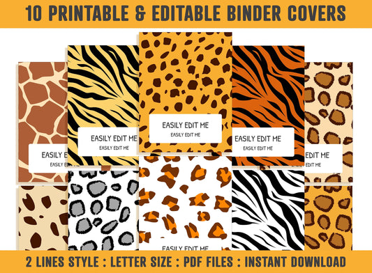 Binder Cover and Spine, 10 Printable & Editable Binder Covers+Spines, Binder Cover Template, Binder Insert, Planner Cover for Teacher/School