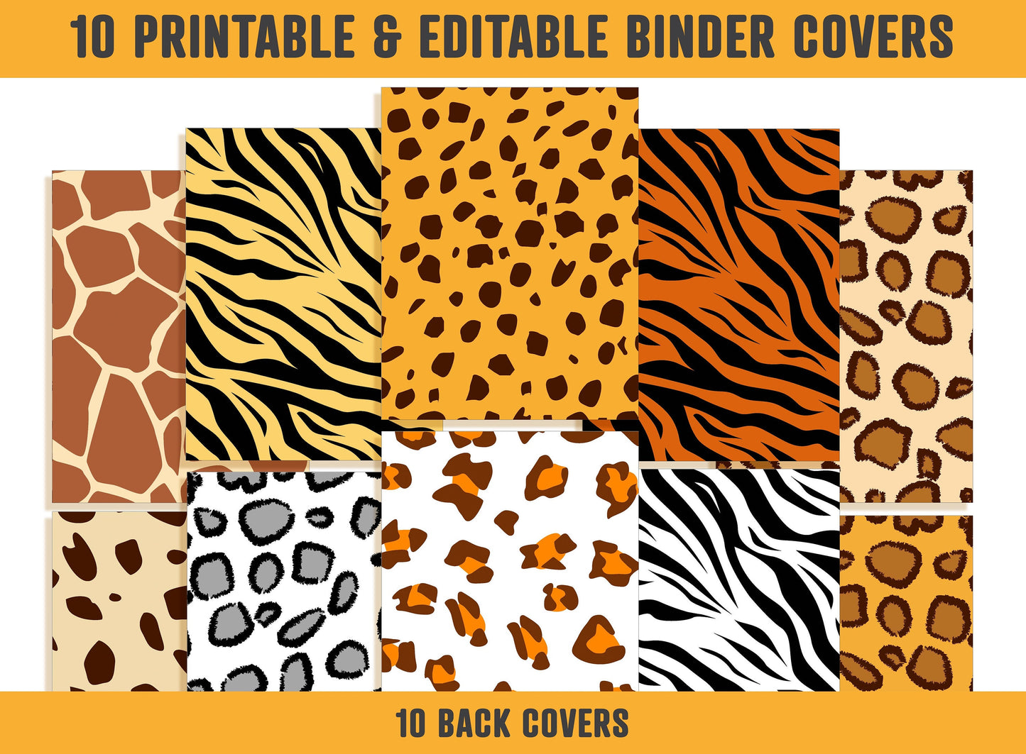 Binder Cover and Spine, 10 Printable & Editable Binder Covers+Spines, Binder Cover Template, Binder Insert, Planner Cover for Teacher/School