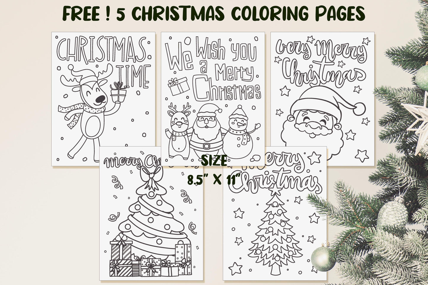 Christmas Poster, Huge Christmas Printable Kids Coloring Poster, Giant Christmas Coloring Pages, Winter Poster, 5 Coloring Pages+3 Placemats