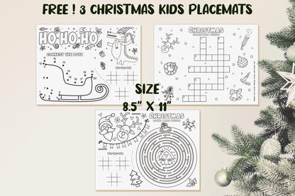 Christmas Poster, Huge Christmas Printable Kids Coloring Poster, Giant Christmas Coloring Pages, Winter Poster, 5 Coloring Pages+3 Placemats