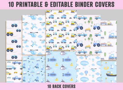 Binder Cover For Kids, 10 Covers+Spines, Binder Cover Printable, Editable, Boys, Girls, Teacher, School Binder, Planner Cover, Binder Insert