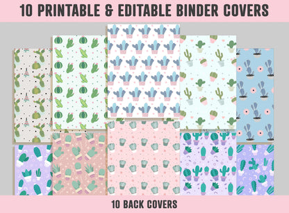 Binder Cover Printable Editable, 10 Binder Covers+Spines, Binder Inserts Planner Cover, Teacher/School Binder Cover, Cactus Succulent Binder