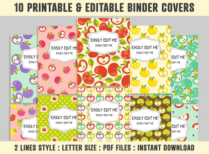 Editable Binder Covers, 10 Printable & Editable Binder Covers+Spines Binder Inserts Planner Cover Teacher/School Binder Cover, Folder Covers