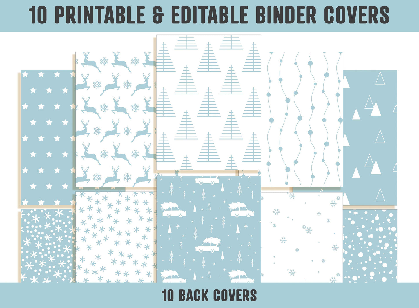 Holiday Planner Cover, 10 Editable Binder Covers and Spines Winter/Christmas Binder Cover Printable Teacher/School Binder Page Binder Insert
