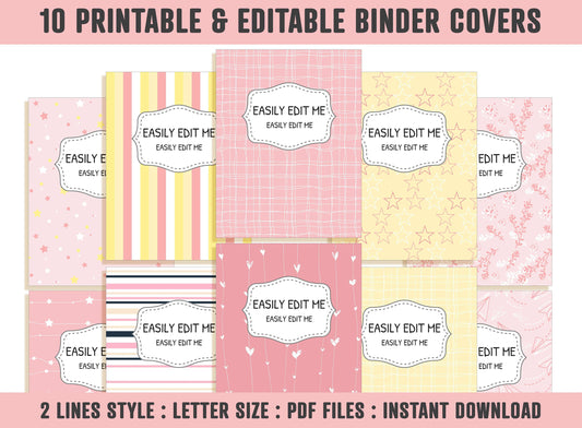 Binder Labels, 10 Printable & Editable Binder Covers+Spines, Binder Inserts, Teacher/School Planner Cover, Printable Binder Cover, Template