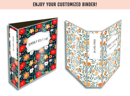 Floral Binder Cover Template, 10 Printable & Editable Binder Covers+Spines, Flower Binder Cover Binder Inserts Planner Cover Floral Folders