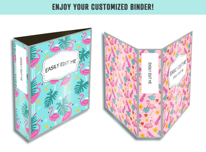 Binder Cover Flamingo, 10 Printable & Editable Binder Covers+Spines, Binder Cover Inserts Planner Cover Template, Teacher/School Binder, PDF