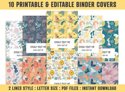 Abstract Planner Cover, 10 Printable & Editable Binder Covers+Spines, Binder Cover Inserts, Planner Cover Template, Teacher/School Binder