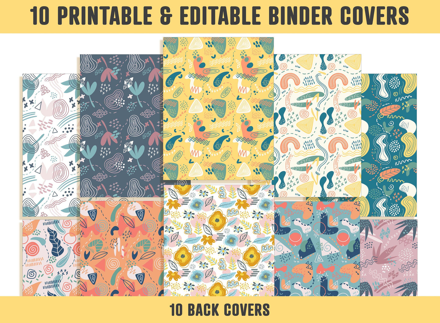 Abstract Planner Cover, 10 Printable & Editable Binder Covers+Spines, Binder Cover Inserts, Planner Cover Template, Teacher/School Binder