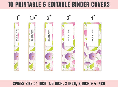 Planner Cover, 10 Printable & Editable Binder Covers+Spines, Teacher/School Binder Cover, Binder Inserts, Binder Template, Flower, Floral