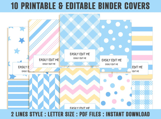 Binder Cover Inserts, 10 Printable & Editable Binder Covers+Spines, Planner Cover Template for Teacher/School, Printable Binder Cover, PDF