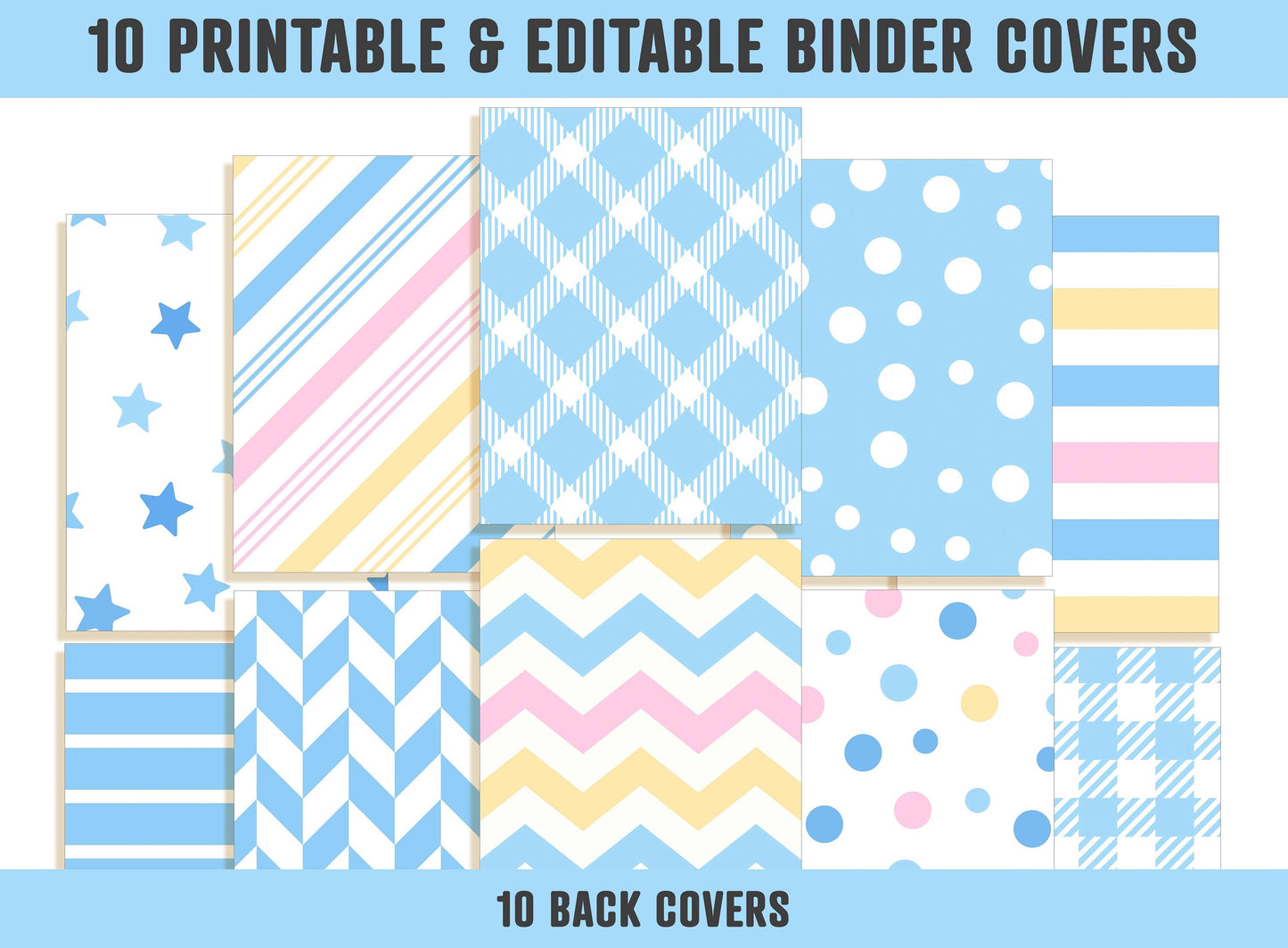 Binder Cover Inserts, 10 Printable & Editable Binder Covers+Spines, Planner Cover Template for Teacher/School, Printable Binder Cover, PDF