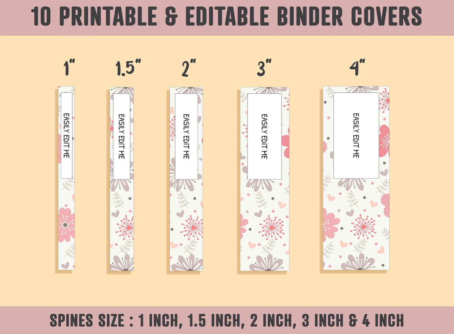 Binder Cover Sheet, 10 Printable & Editable Binder Covers+Spines, Floral Binder Cover, Binder Cover Inserts Planner Template Teacher/School