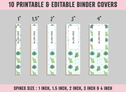 Binder Cover Printable Editable, 10 Binder Covers+Spines, Binder Inserts Planner Cover, Teacher/School Binder Cover, Cactus Succulent Binder