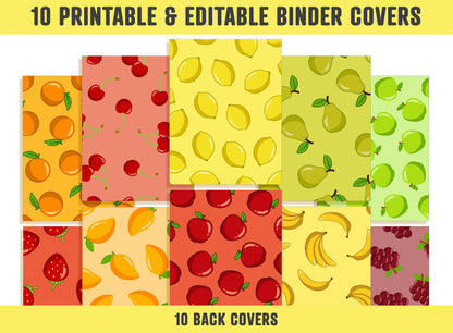 Binder Cover Printable Editable, 10 Covers+Spines, Binder Inserts, Planner Cover, Teacher/School Binder Cover, Printable Binder Cover, Fruit