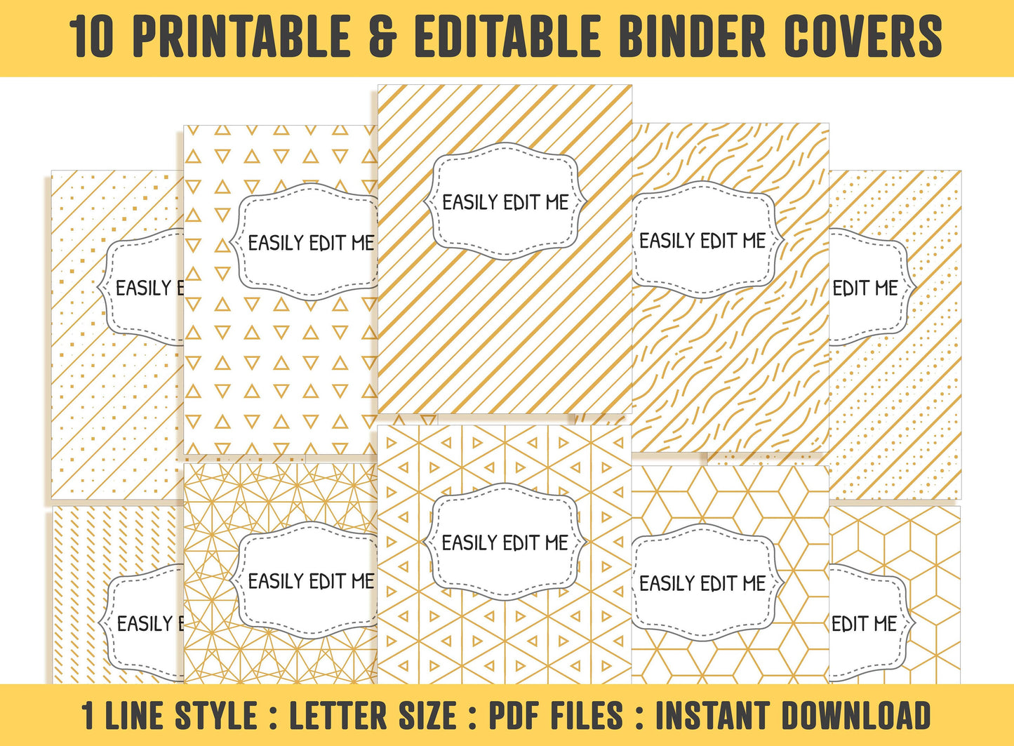 Binder Covers White and Gold, 10 Printable & Editable Binder Covers+Spines, Teacher/School Binder, Planner Cover, Binder Insert Template PDF