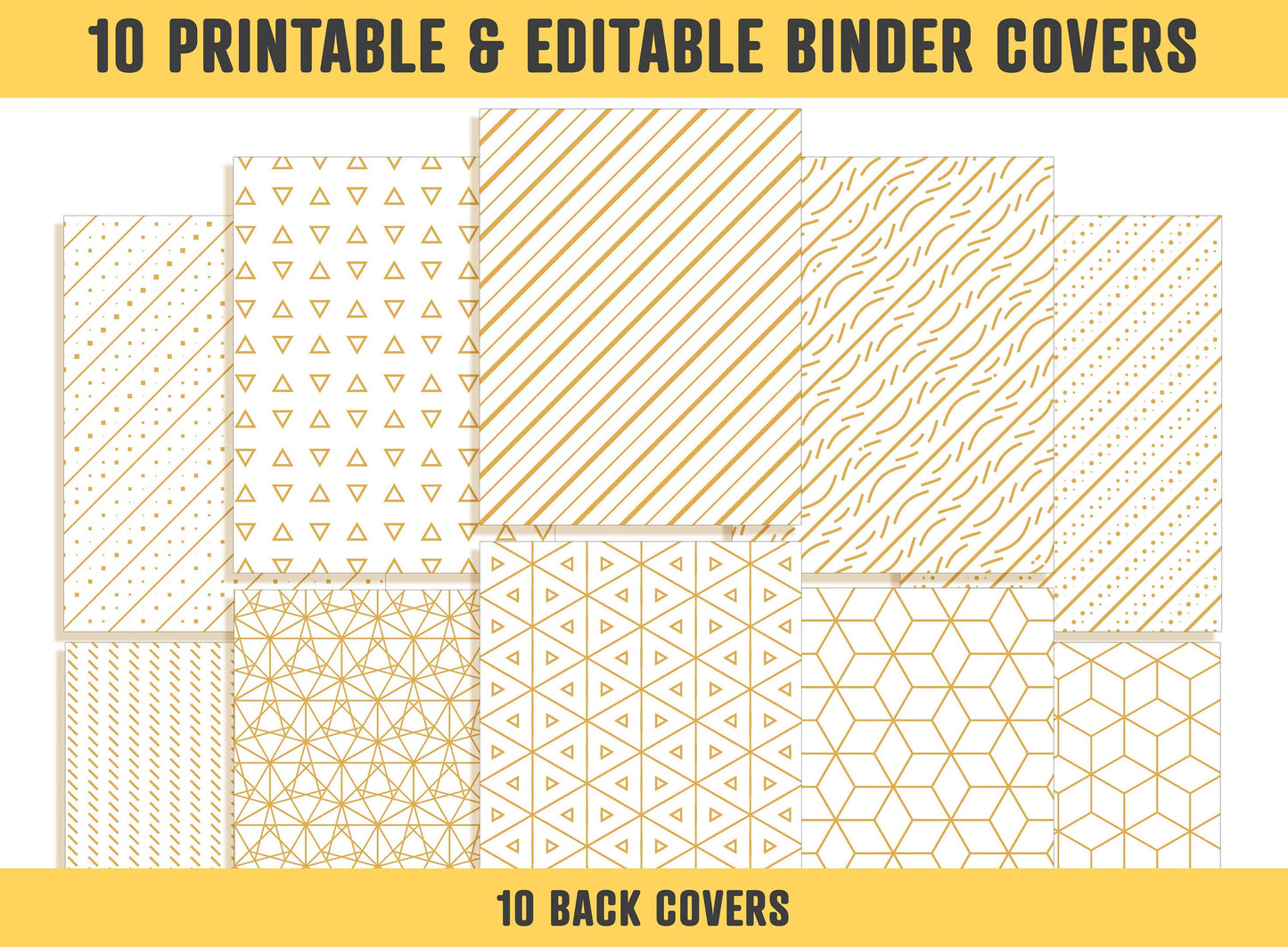 Binder Covers White and Gold, 10 Printable & Editable Binder Covers+Spines, Teacher/School Binder, Planner Cover, Binder Insert Template PDF