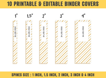 Binder Covers White and Gold, 10 Printable & Editable Binder Covers+Spines, Teacher/School Binder, Planner Cover, Binder Insert Template PDF