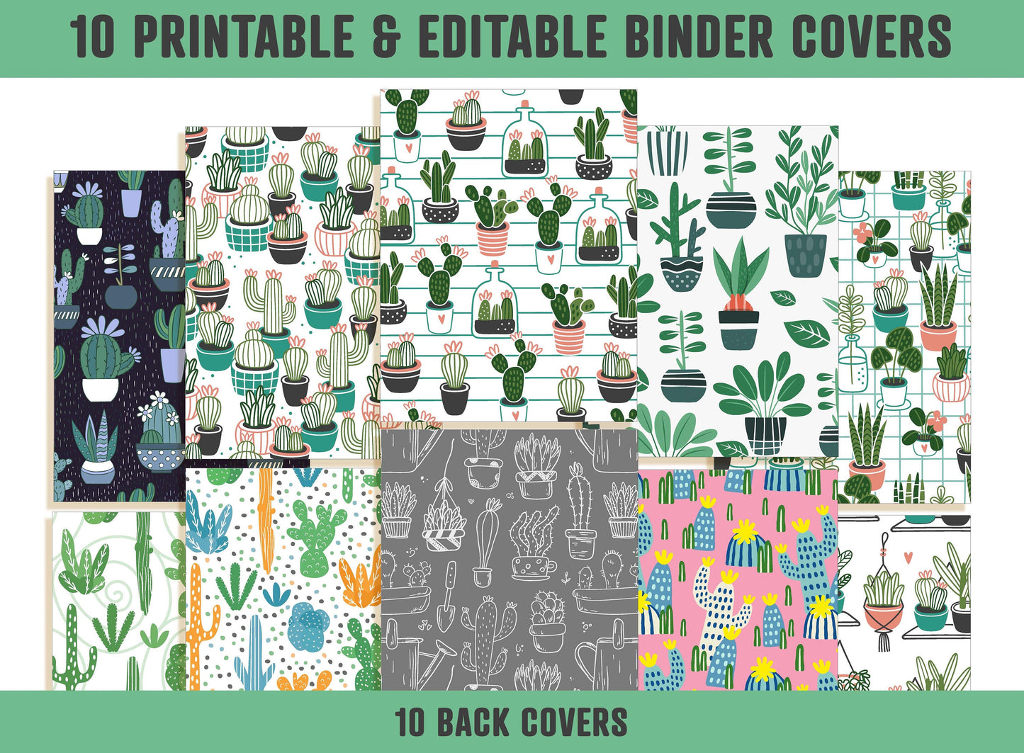 Cactus Binder Cover, 10 Printable/Editable Covers+Spines, Binder Insert, Planner Cover, Teacher/School Binder Cover, Printable Binder Cover