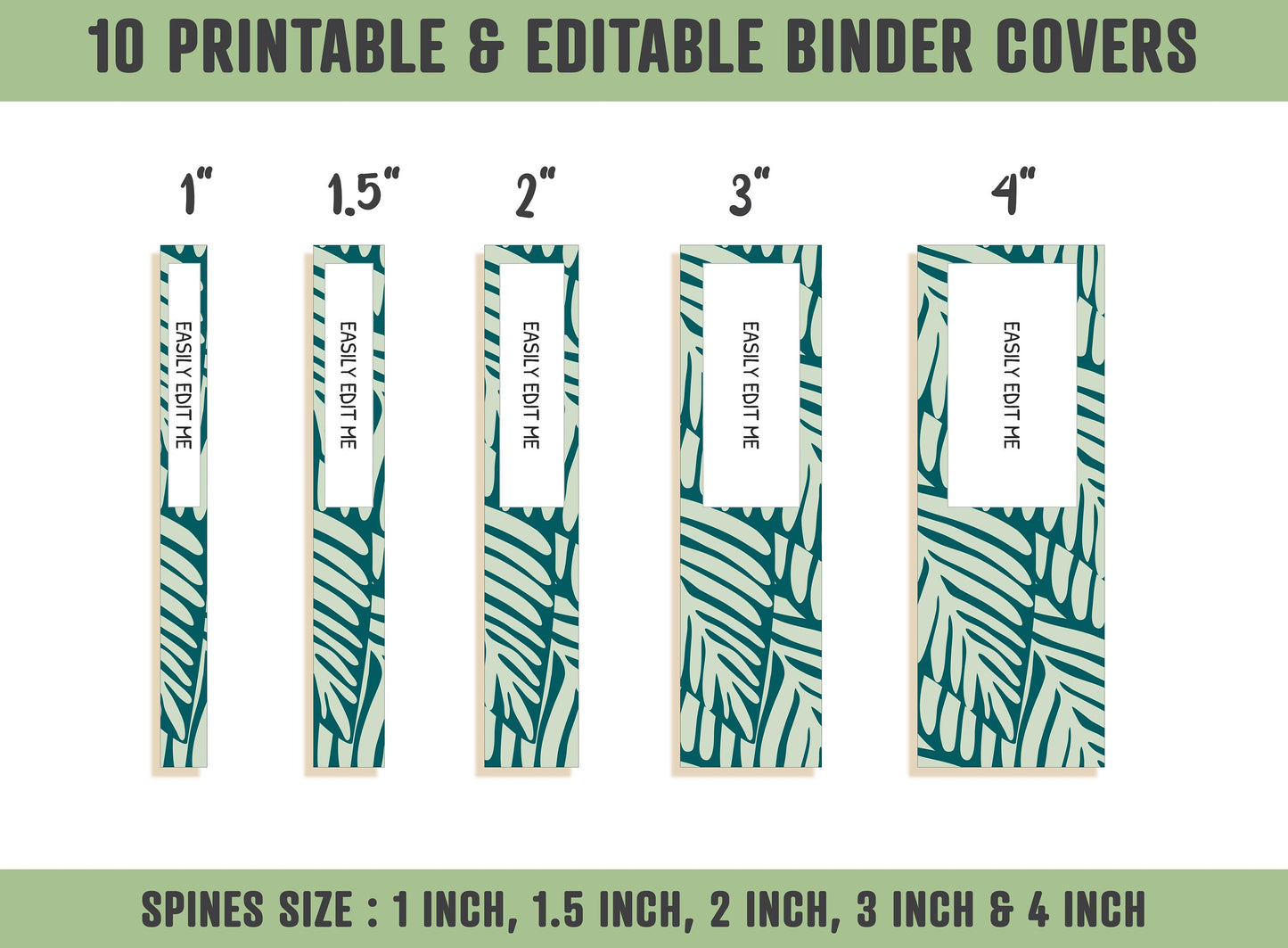 Tropical Leaves Binder Cover, 10 Printable & Editable Covers+Spines, Floral Binder Insert, Planner Cover, Teacher/School Binder Cover, PDF