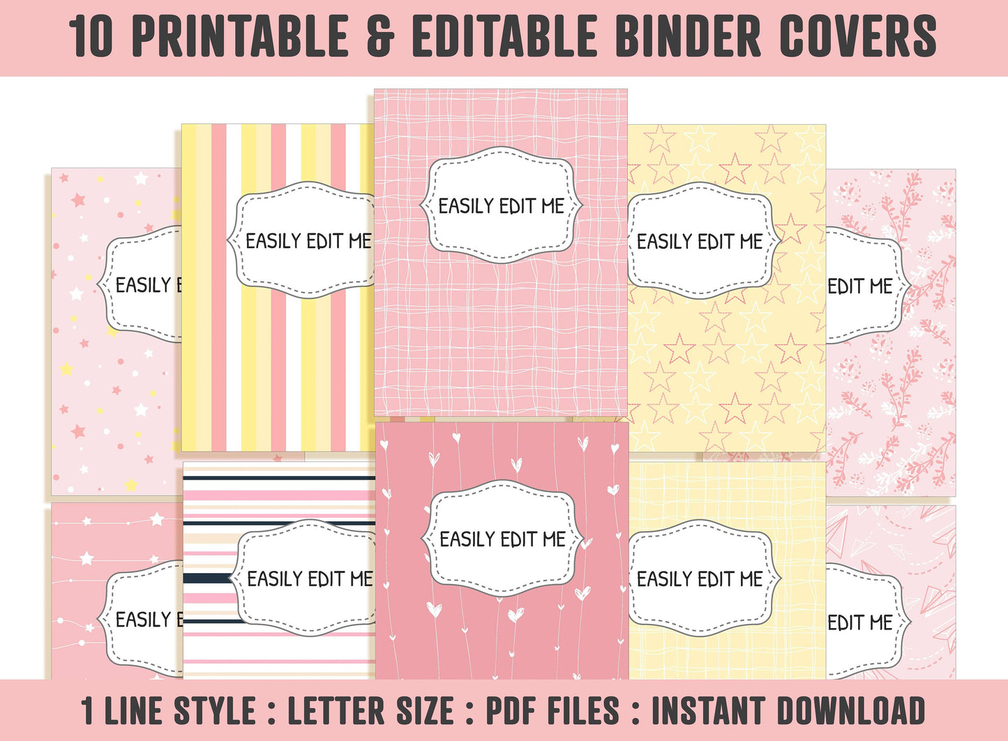 Binder Labels, 10 Printable & Editable Binder Covers+Spines, Binder Inserts, Teacher/School Planner Cover, Printable Binder Cover, Template