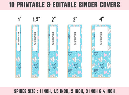 Binder Cover Printable Editable, 10 Covers+Spines, Binder Insert, Planner Cover, Teacher/School Binder Cover, Pink, Love, Heart, Valentine