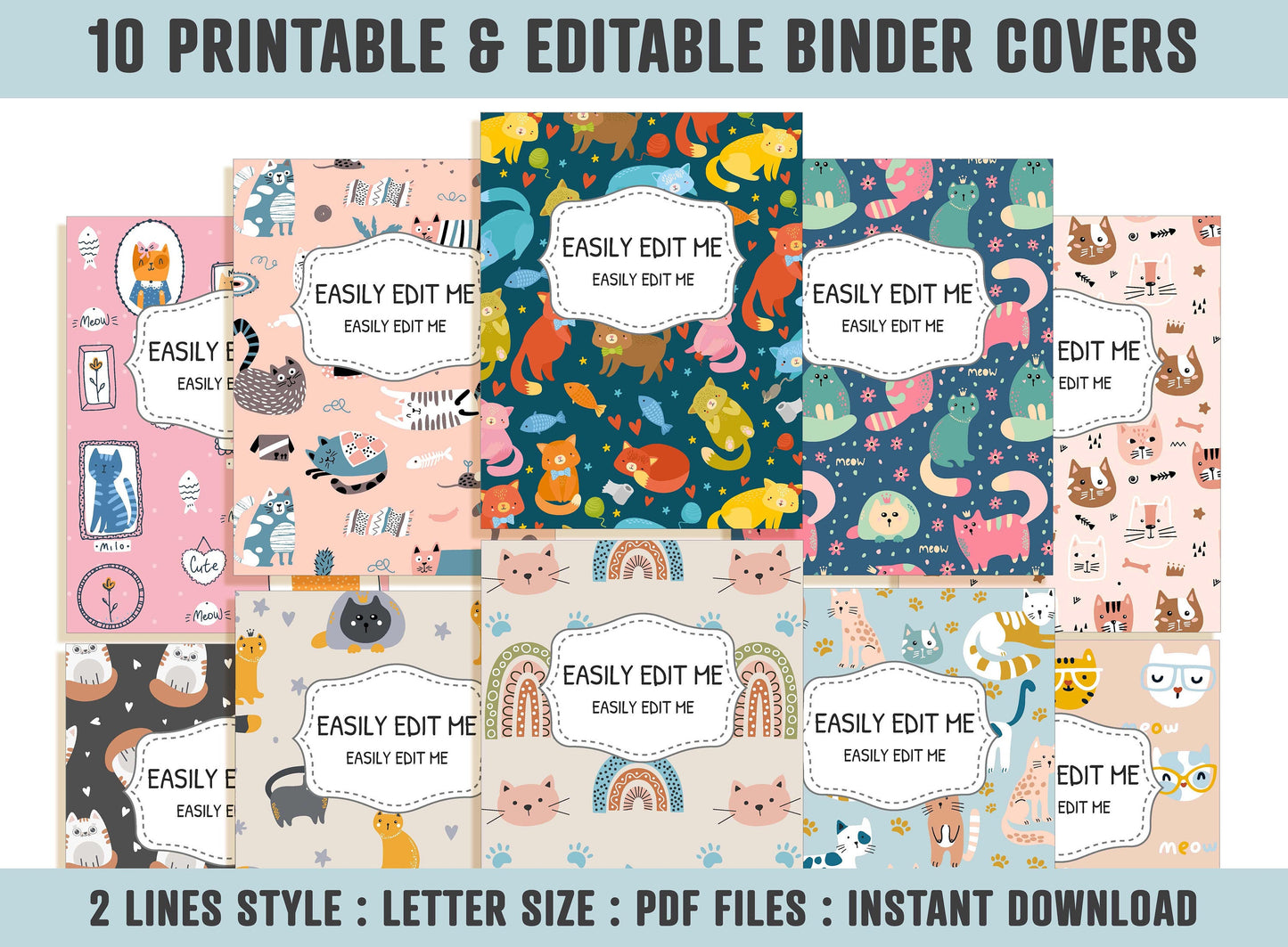 Binder Cover Printable Editable, 10 Covers+Spines, Binder Insert, Planner Cover, Teacher Binder, School Binder Cover, Printable Binder Cover